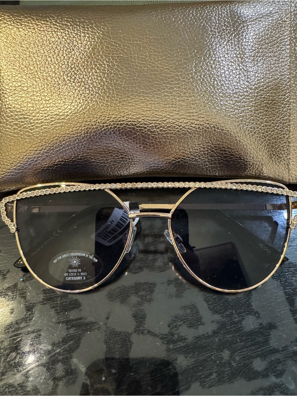 Aldo Gold Frame Sunglasses with Black Lenses